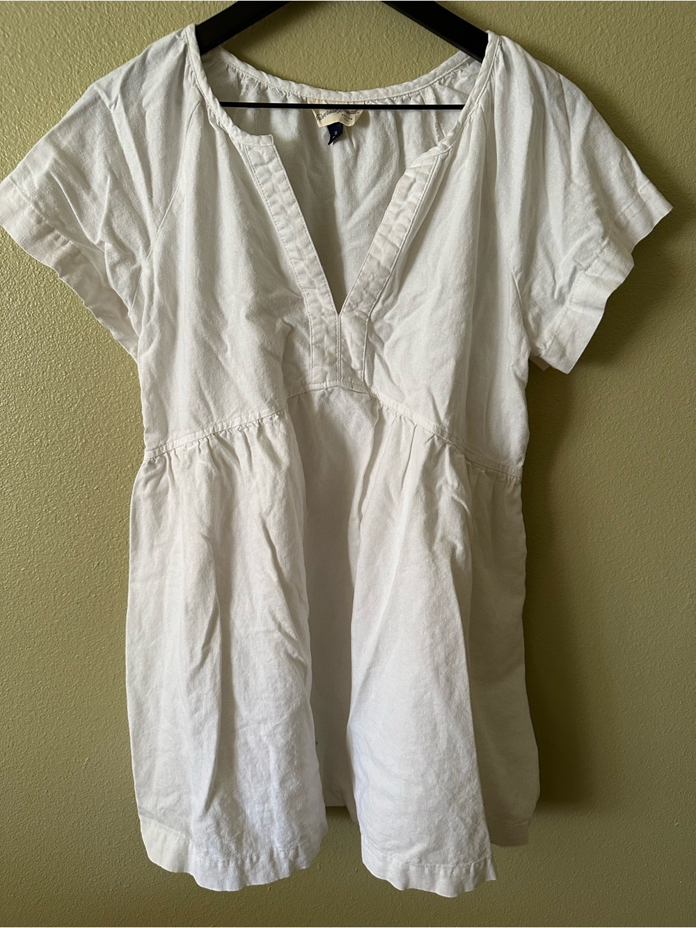 Linen Blend Universal Thread White V-Neck Peasant Short Sleeve T-Shirt Dress